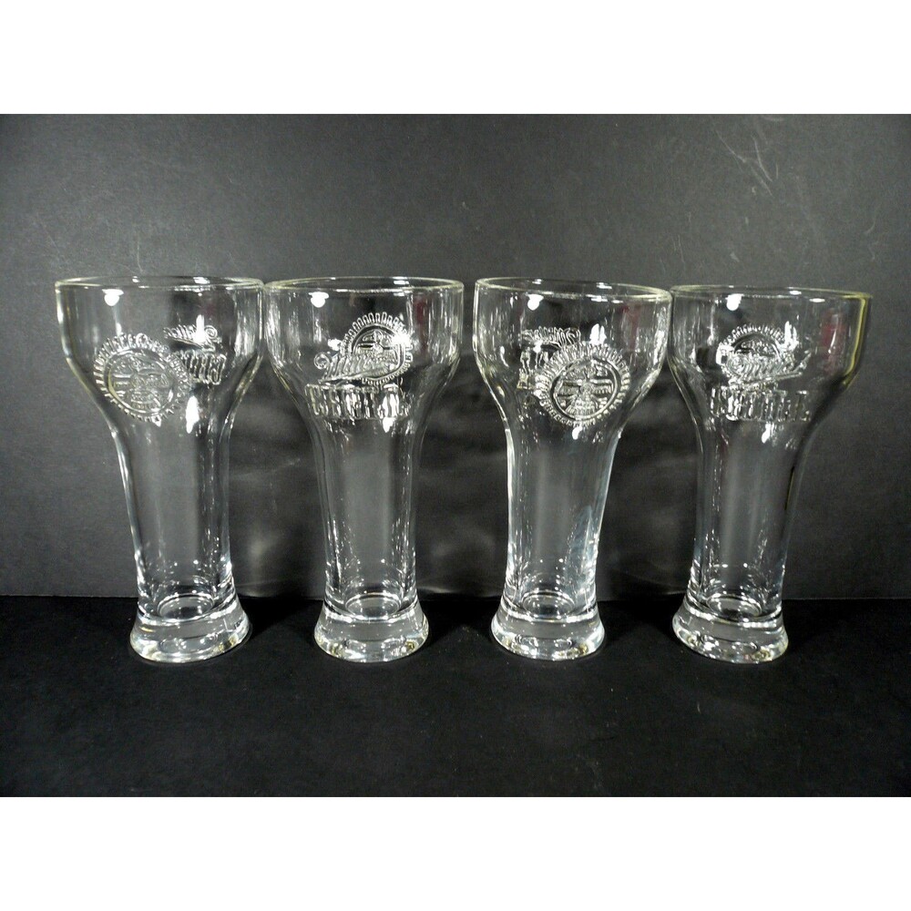 Set of 4 Miller Beer Tall Chill Beer Glasses with Thunderbird Clear 12 Ounces